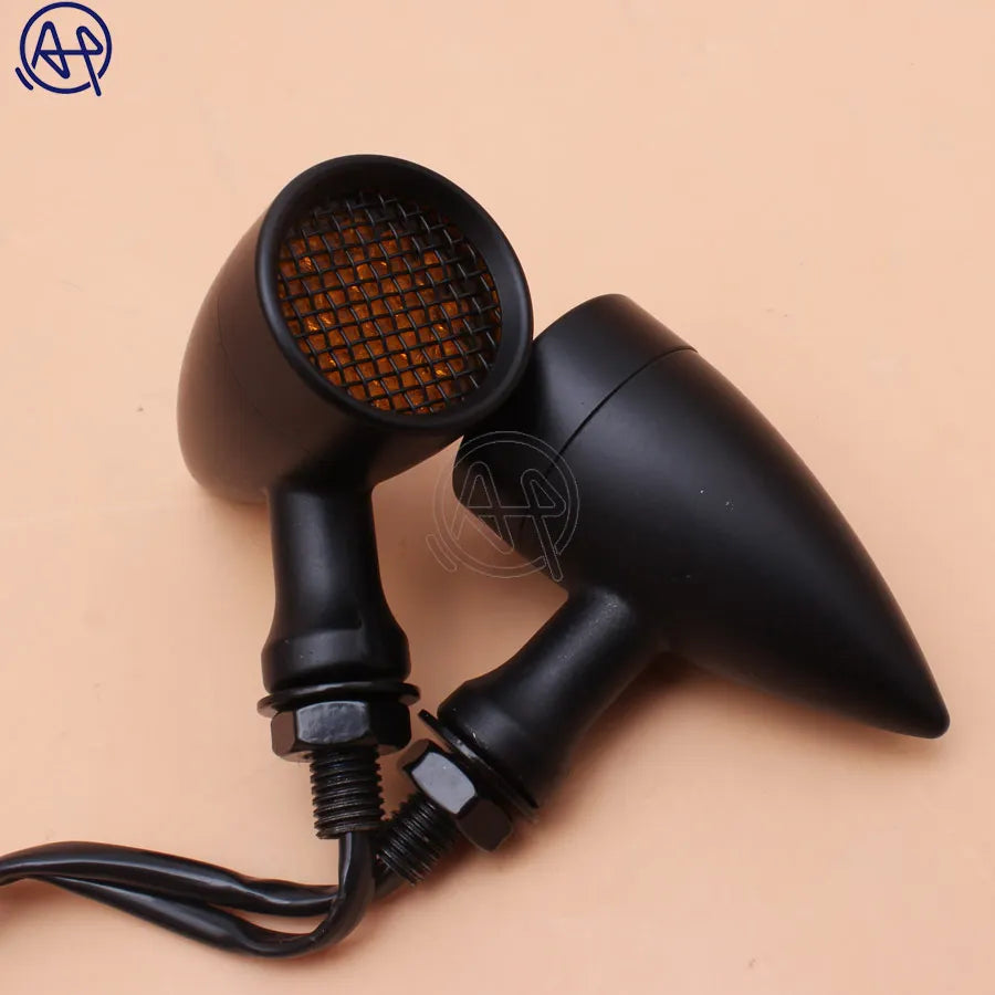 Black/Chrome Motorcycle 12V Amber Mesh Lens LED Turn Signal Brake Light 10mm Aluminum Housing For Chopper Bobber Cafe Racer