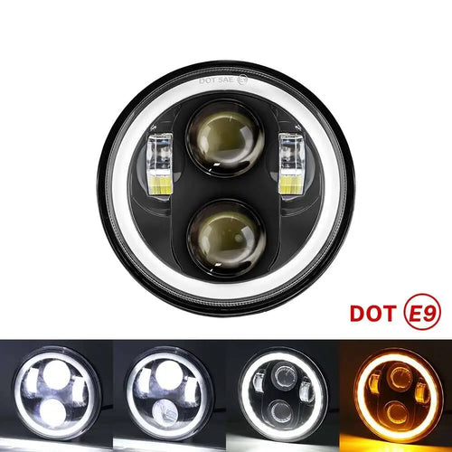 Black 5.75" Motorcycle Headlight LED Projection Lamp With Angel Ring