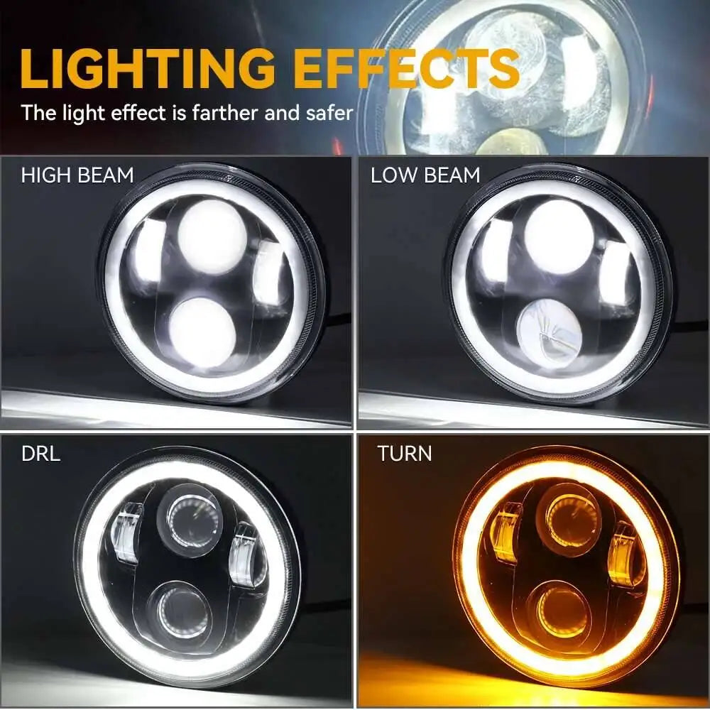 Black 5.75" Motorcycle Headlight LED Projection Lamp With Angel Ring