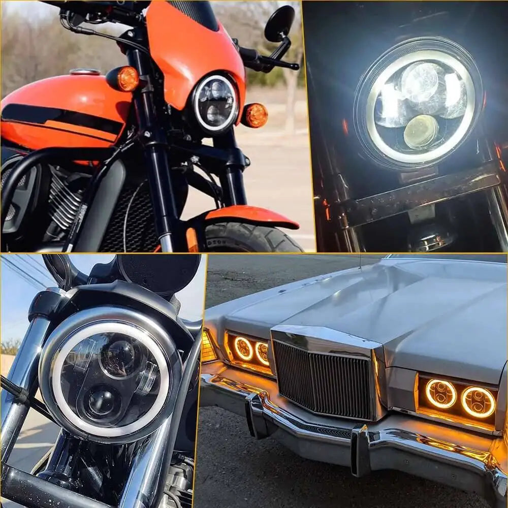 Black 5.75" Motorcycle Headlight LED Projection Lamp With Angel Ring