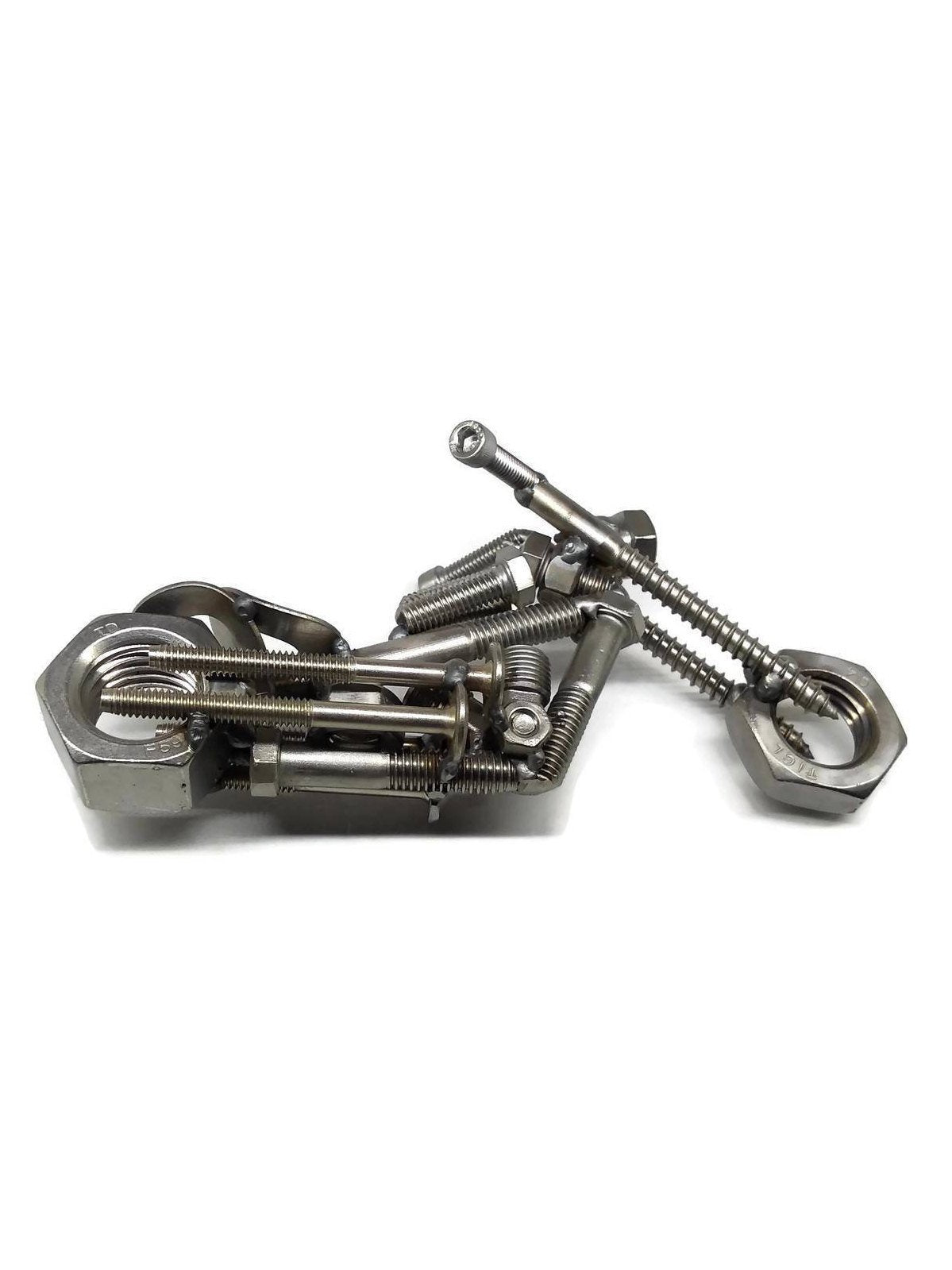 Metal Motorcycle Figurine, Scrap Steel Chopper, Nuts and Bolts Custom