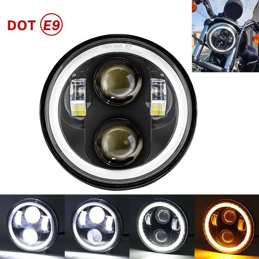 Black 5.75" Motorcycle Headlight LED Projection Lamp With Angel Ring