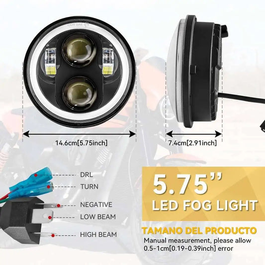 Black 5.75" Motorcycle Headlight LED Projection Lamp With Angel Ring